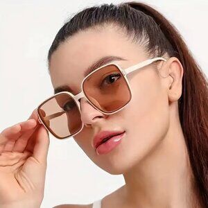 BRAND NEW Beige Color Fashion Vintage Vibe Square Sunnies Sunglasses Shades Boho